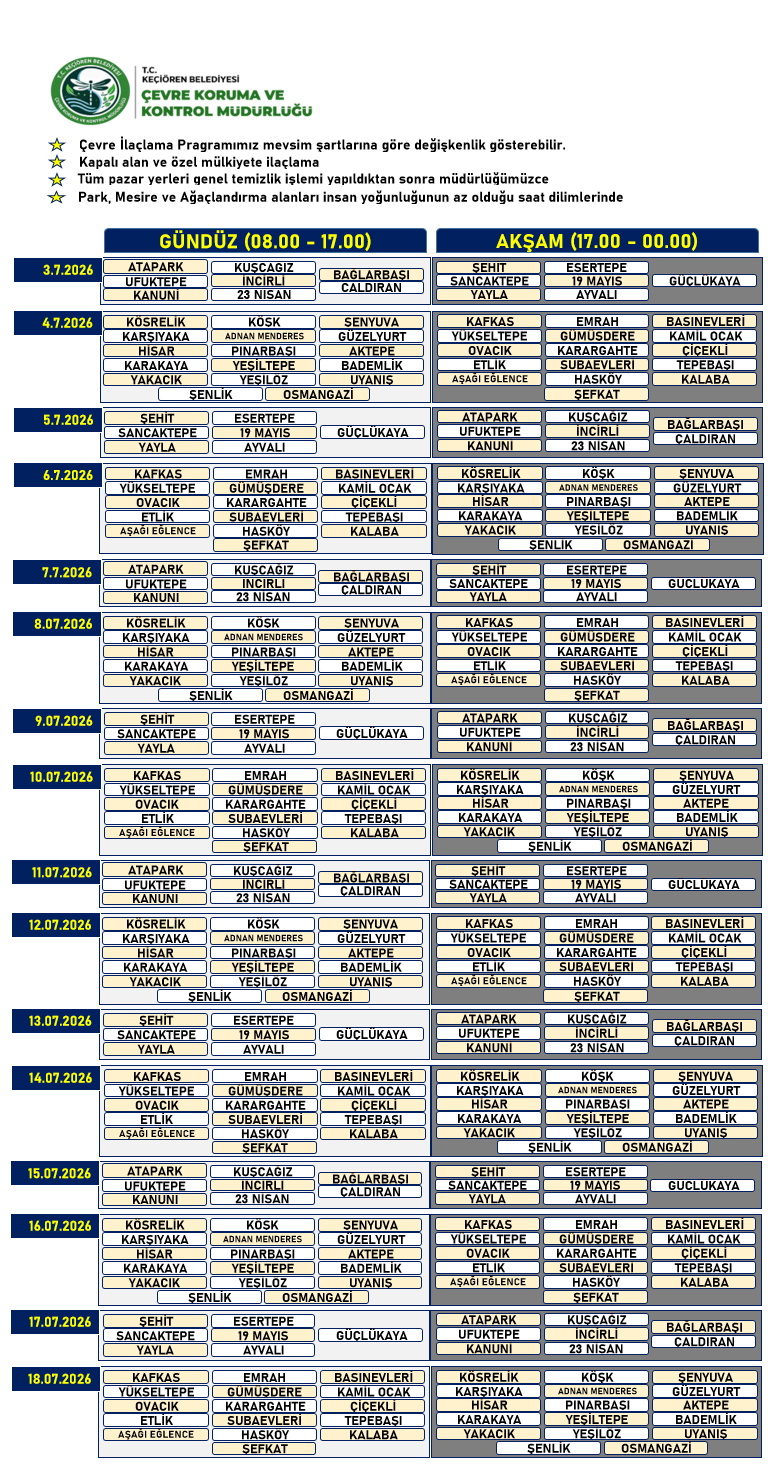 Mahalle İlaçlama  (08.00 - 00.00)